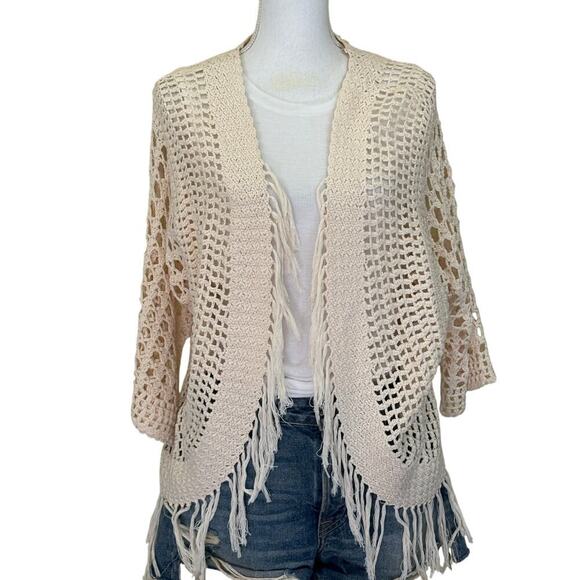 Cream crochet sweater, XL, bohemian, beachy, festival, natural, cottagecore - Picture 1 of 5